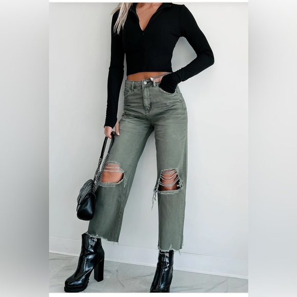 Vervet Olive Distressed Jeans - Picture 3 of 4